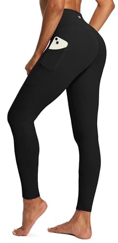 Image of IUGA Yoga Pants with Pockets, Tummy Control, Workout Running Leggings with Pockets for Women, Black I840, S