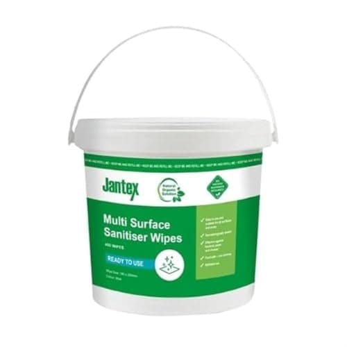 Image of Jantex Green Surface Sanitiser Wipes Starter Tub 200mm (400 Pack) - Kind to the Skin, Non-Irritable, Multipurpose Wet Wipes CH652