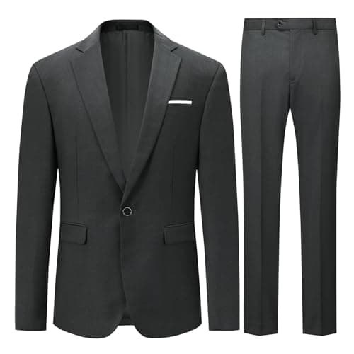 Image of Allthemen Mens Slim Fit 2 Piece Suit One Button Business Jacket & Trousers Grey(Size: Chest 38(trousers:waist 32)/Medium)