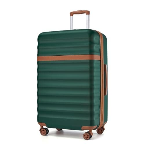 Image of Kono 28 Inch Large Expandable Suitcase Lightweight Luggage ABS+PC Hard Shell Travel Case with 4 Spinner Wheels & TSA Lock (Green/Brown)