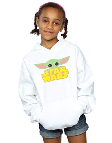 Image of Absolute Cult Star Wars Girls The Mandalorian The Child And Logo Hoodie White 7-8 Years