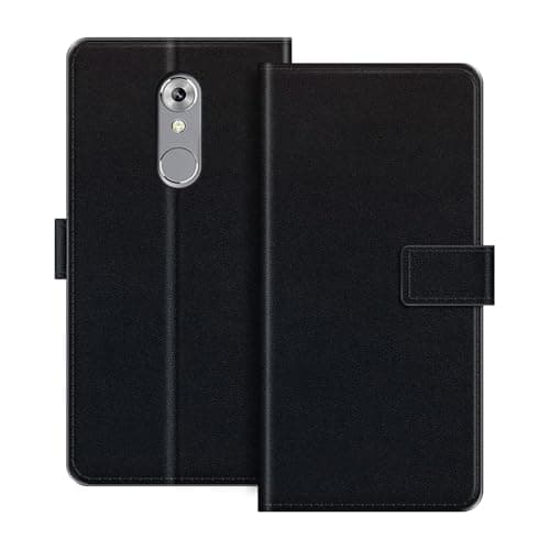 Image of ESACMOT Leather Wallet Case Compatible with ZTE Axon 7 Mini Flip Cover with Card Holder & Kickstand, Magnetic Closure, Shockproof Folio Colorful Style (Black)