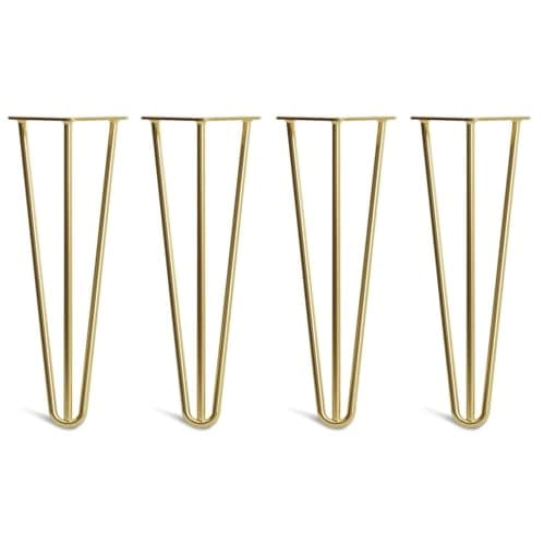 Image of [HLC] 4 x Hairpin Table Legs – Superior Double Weld Steel Construction With Screws, Build Guide & Protector Feet Worth £8 Included! – 10mm Steel [14"/35cm,Brass]