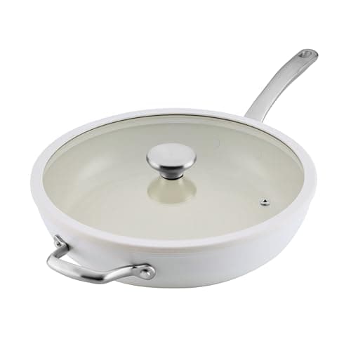 Image of Circulon Halo with LaserDefense 30cm Induction Hob Ceramic Non Stick Frying Pan with Lid – Made Without PFAS, Non Toxic Ceramic Cookware, Dishwasher & Oven Safe Skillet Pan- Pearl White