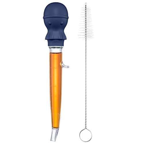 Image of U-Taste 1.5oz Angled Turkey Baster: 109℃ Heat Resistant Food Grade Tritan Silicone Meat Pipette with Large Octopus Bulb and Cleaning Brush for Cooking Roasting Basting Chicken Beef (Midnight Blue)