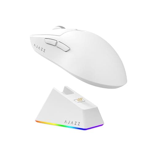 Image of AJAZZ AJ139 V2 MC Wireless Gaming Mouse, PAW3311 Sensor, 24K DPI, 2.4G/USB-C/BT, 500mAh Battery, Ultra-Light 66g, RGB Magnetic Charging Base, 80 Million Clicks Life, Compatible with PC and Mac, White