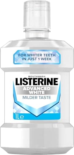 Image of Listerine Advanced White Milder Taste (Zero Alcohol) Mouthwash (1000ml), Fluoride Mouthwash to Whiten and Protect from New Stains While Remineralising and Strengthening Teeth