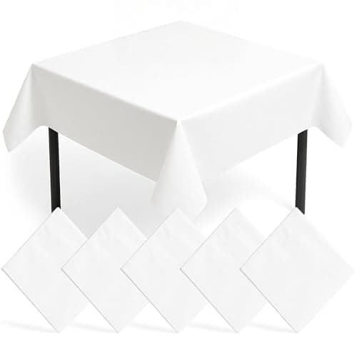 Image of SOL 5pk White Paper Table Cloths Disposable 90x90cm Tablecloths for Parties Thick Absorbent Covers - Easy Clean Up for Weddings, Birthdays, Gender Reveals, Craft Activities, Kids’ Meals, Family Events