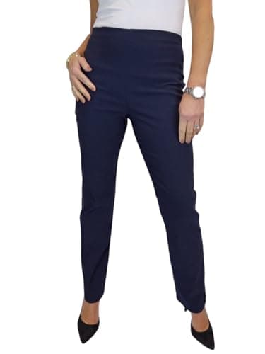 Image of Paulo Due Women's Elasticated Waist Trousers Pull On High Waist Straight Leg Trousers Evening Day Office Work Navy Blue 8-22 (16)