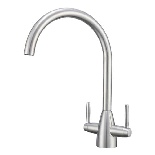 Image of Yamataro Kitchen Tap Stainless Steel Sink Mixer Taps Monobloc Tap Dual Lever 360 Swivel Swan Spout UK Standard 1 Hole Deck Mount Kitchen Faucet for Sink Brushed Anti-Fingerprint