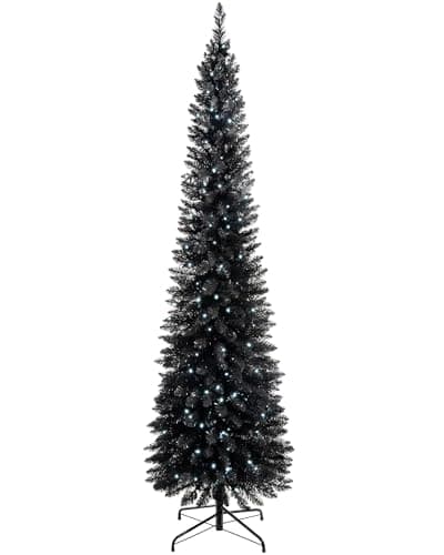 Image of WeRChristmas Pre-Lit Pencil Christmas Tree with 180 LED Lights, 6.5 feet/1.95 m - 25 x 25 x 213 cm, Black