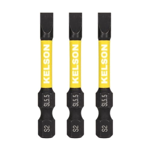 Image of 3 x KELSON 5.5mm Flat-Head 50mm Impact Rated Screwdriver Bits Slotted Slot SL5.5 1/4" Universal