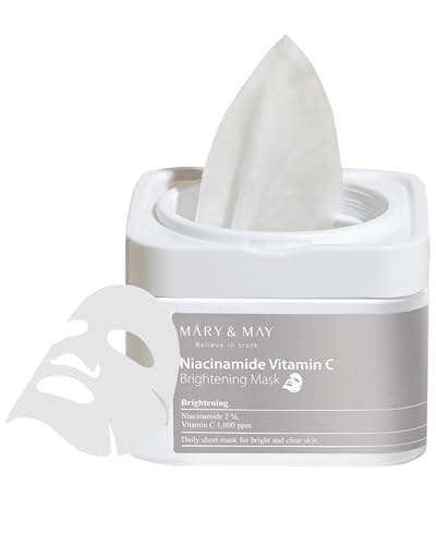 Image of Mary&May Vitamin C Niacinamide Brightening Mask 30 Sheets – Daily Sheet Mask for Brighter, More Even-Looking Skin, 2% Niacinamide & Vitamin C 1,000ppm, Pull-Out Tub with Tweezers