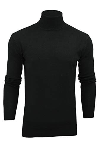 Image of Xact Men's Roll Neck Jumper – Cotton Polo Neck Turtleneck Knitted Jumper Slim Fit Fine Knit (Black) XXL