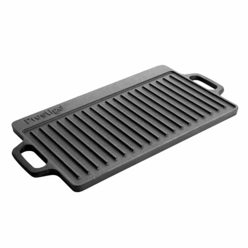 Image of Prestige Cast Iron Double Sided Griddle Pan – Flat and Raised Sides, Pre-Seasoned, Non-Toxic, Induction & Oven Safe, Easy Clean, Black