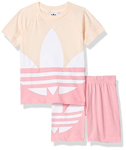 Image of adidas Originals unisex-baby Large Trefoil Shorts Tee Set Pink/Light Pink/White 9M