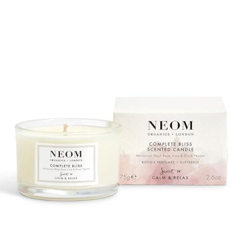 Image of NEOM- Complete Bliss Scented Candle, Travel Size | Blush Rose, Lime & Black Pepper | Essential Oil Aromatherapy Candle | Scent to De-Stress