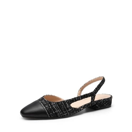 Image of DREAM PAIRS Women's Casual Pointed Toe Ballet Comfort Soft Slip On Flats Slingback Shoes Low Sandals Chunk Heel,Size 5,Black-Fabric,SDFA26018W