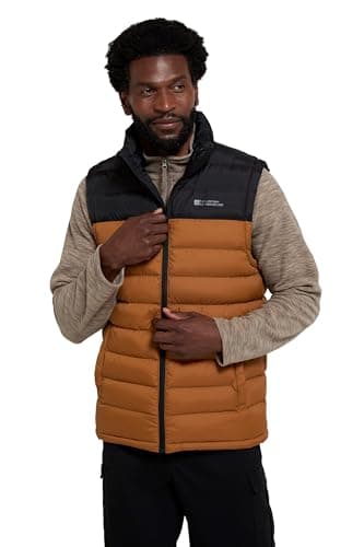 Image of Mountain Warehouse Seasons Mens Padded Gilet - Water Resistant Gilet, Body Warmer, Lightweight Jacket, Easy to Store Coat - For Spring Summer Travelling, Walking Gold 3XL