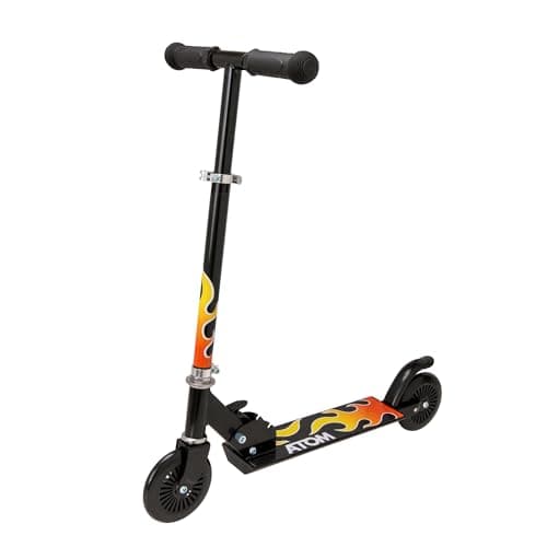 Image of ATOM Inline Childrens Scooters | Kids Push Scooter With Adjustable Handle Height | Easy Foldable Kids' Scooter For Boys And Girls| Kick Scooter | Ages 5-12 (Black Flames)