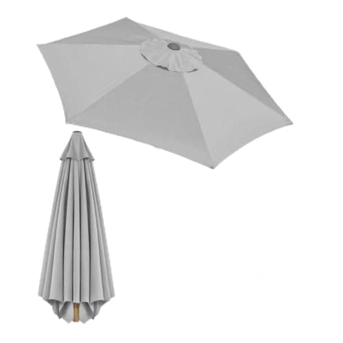 Image of GardenKraft 2.7m Outdoor Garden Parasol Light Grey/Adjustable Tilt & Crank Mechanism/Steel Pole with Brown Wood Effect/UV 30 Protection/Durable