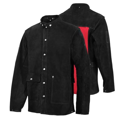 Image of QeeLink Leather Welding Jacket Heat & Flame Resistant Heavy Duty Leather Black Jacket Fire Retardant Work Safety Jacket