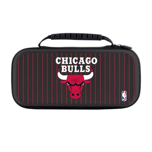 Image of Head Case Designs Officially Licensed NBA Black Pinstripe Text Chicago Bulls Logo Hard Storage Travel Carry Case Compatible With Nintendo Switch 2