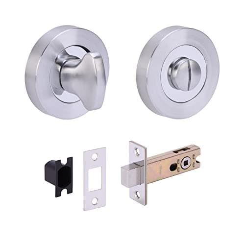 Image of HANDLEZONE® Bathroom Toilet Door Thumb Turn and Release Deadbolt Kit - Dual Finish Polished/Satin Chrome - 76mm Bolt with 57mm Backset