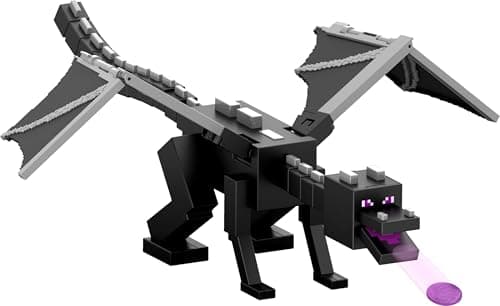 Image of Mattel Minecraft Dragon’s Breath Ender Dragon Action Figure with 10 Discs, Giant Toy with 21.6-inch Length, 20-inch Wingspan with Moving Wings & Launcher, JKC13