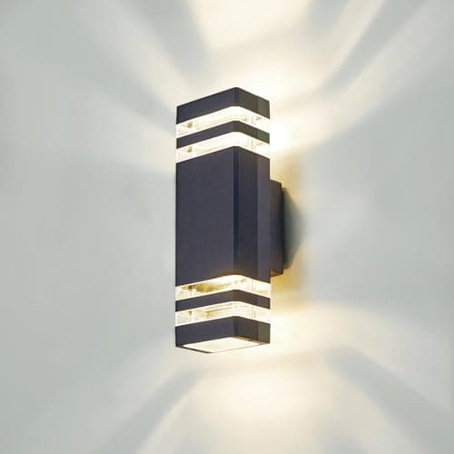 Image of CELAVY Outdoor Wall Lights Mains Powered, 4000K Outside Up Down Lights, IP65 Waterproof Front Door Porch Light, LED Modern Square Exterior Lighting GU10 External Sconce Lamp for House, Anthracite Grey