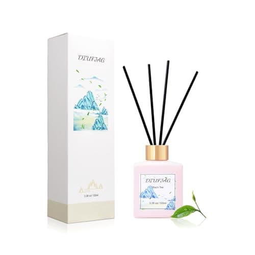 Image of Black Tea Reed Diffuser with 8 Black Fiber Sticks,100ml Scent Diffuser for Bedroom Bathroom Living Room,Last Up 30 Days