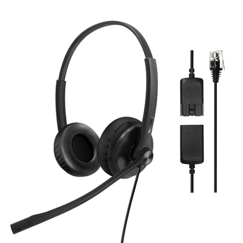 Image of Yealink YHS34 Phone Headsets for Desk Phones,QD to RJ9 Office Headset with Mic,Compatible with Poly/Snom/Grandstream,Telephone Headset for Work,Leather Ear Cushions, Dual/129g /2.1m (7ft) Cable