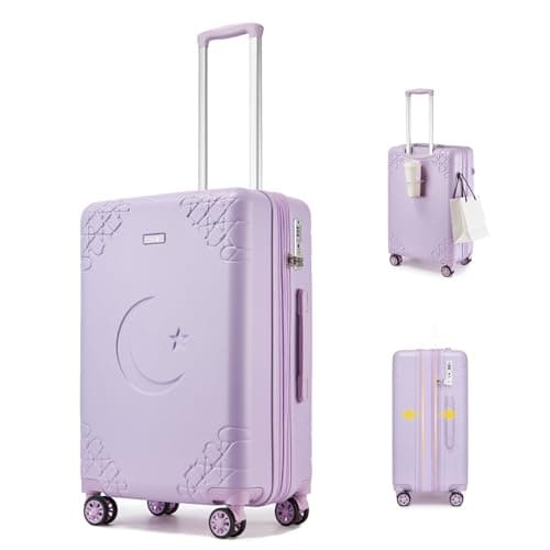 Image of Sea choice 20 Inch Expandable Carry-On Suitcase Hard Shell Travel Luggage with Moon and Star Pattern TSA Lock & Cupholder & Brake Spinner Wheels Expandable Suitcase