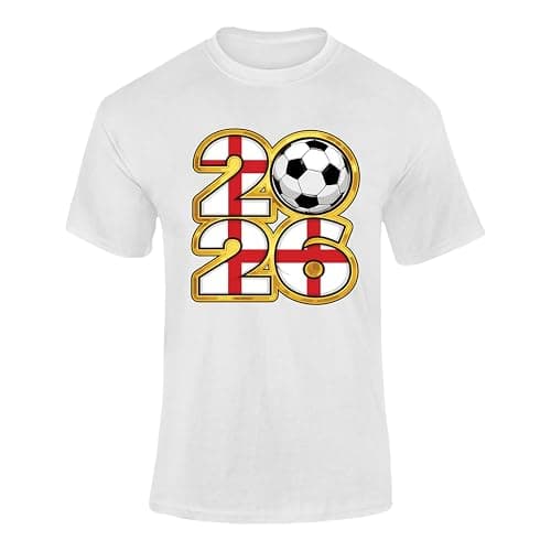 Image of World Football 2026 England Kids Adult T Shirt Soccer Fan Graphic Unisex Top White 12-13 Years Style 01