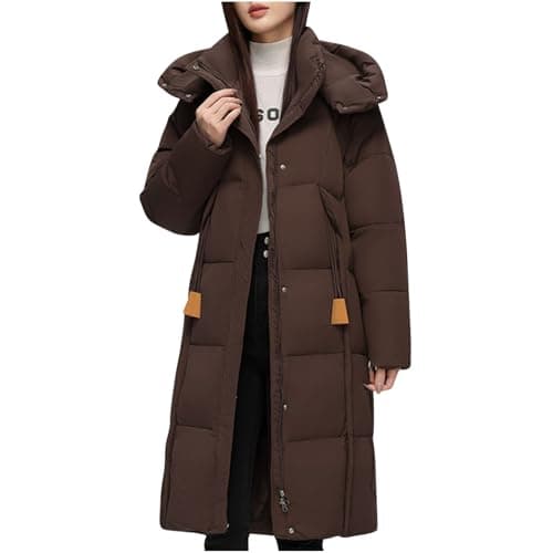 Image of ANHATUIV Womens Winter Coats Women Long Puffer Jacket Thicken Quilted Jackets Ladies Winter Coat Maxi Length Padded Coats Waterproof Windproof Warm Down Jacket Outdoor Hiking Brown S