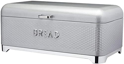 Image of KitchenCraft Lovello Bread Bin Bread Bin Textured with Geometric-Patterned Hexagon Design, 42 x 22 x 18 cm (16.5" x 8.5" x 7"), Shadow Grey