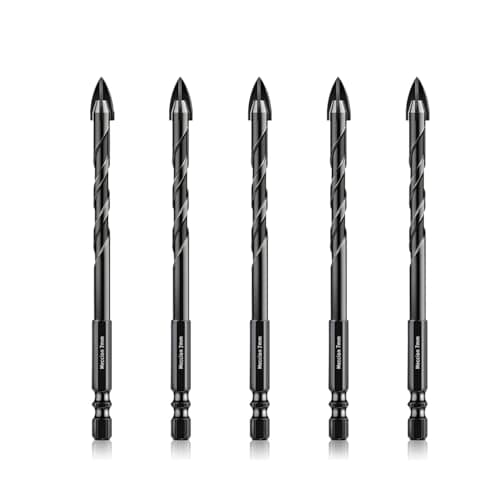 Image of Meccion Tile Drill Bit 7mm x 5Pcs Professional Cross Tungsten Carbide Tip Drill Bits for Tile, Brick, Glass, Porcelain, Plastic, Wood, Cement, Mild Metal