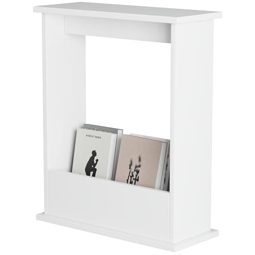 Image of Blisswood Slim Side Table, Small Side Table With Magazine Rack, Modern Style Sofa End Table For Living Room And Office, Narrow Bedside Table For Bedroom, Study (55 x 45 x 18 cm, White)