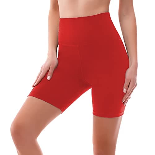 Image of SINOPHANT High Waisted Cycling Shorts Women - Tummy Control Buttery Soft Biker Yoga Running Gym Black Workout Athletic Shorts(L-XL,1 Red)