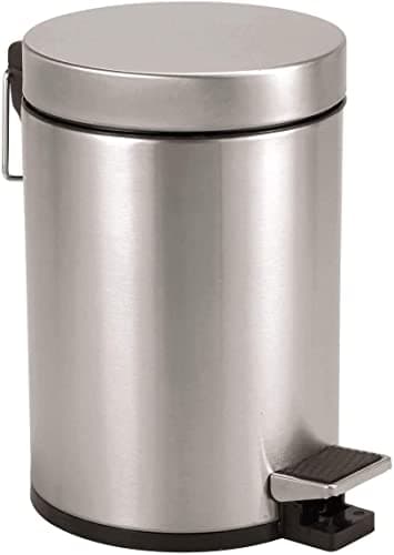 Image of FINE STAR 5L Litre Round Pedal Bin Stainless Steel Toilet Bath Bathroom Kitchen Bin with Inner Bucket 5 Liter Bins (Silver)