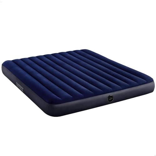 Image of Intex 64755 Air Mattress Double Bed King Size Dura-Beam Classic Downy Inflatable Mattress with Valve, Suitable for 2 People, PVC, Blue, 183 x 203 x 25 cm