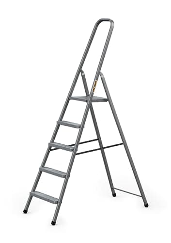 Image of DRABEST Home Steel Ladder with Powder-Coated Finish & Platform – Step Ladder 5 Step with Platform – Foldable and Lightweight - for Home – 125 Kg – 46x173x8cm