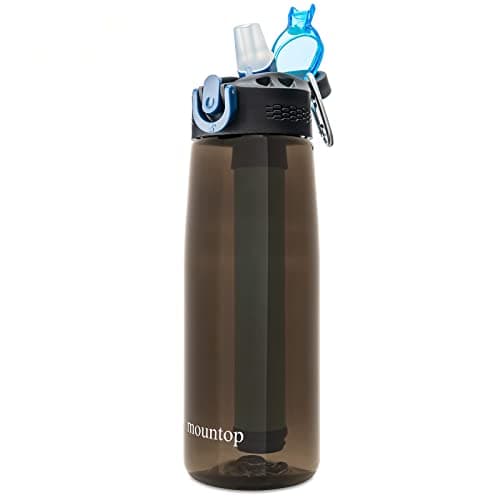 Image of mountop Portable Water Filter Bottle - Emergency Water Filtered Bottle with 2-Stage Integrated Filter Straw for Hiking Backpacking and Travel BPA Free 22oz