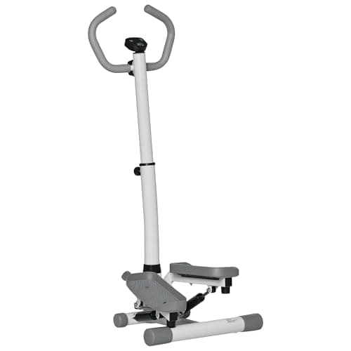 Image of HOMCOM Adjustable Twist Stepper Aerobic Ab Exercise Fitness Workout Machine w/LCD Screen, Height Adjust Handlebars for Home Gym, White and Grey