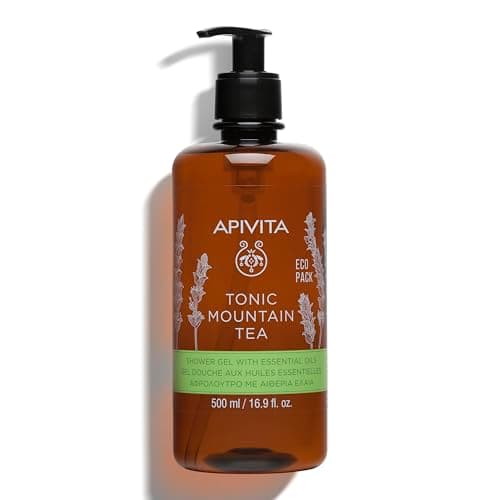 Image of Apivita Tonic Mountain Tea Shower Gel 500ml - Body Shower Gel Body with Mountain Tea, Propolis & Essential Oils - Gently Cleanses & Revitalizes