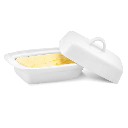 Image of Besto Ceramic Butter Dish with Lid Large | White Butter Container for Countertop 17.5L X 9W X 11.5H (cm) | Ceramic Butter Dishes with Handle | Butter Storage Container for Refrigerator with Lid