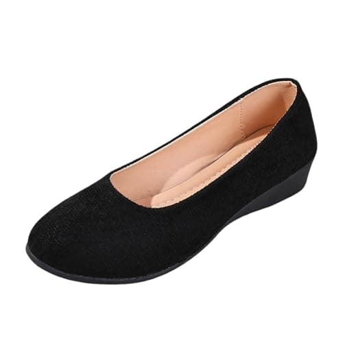 Image of Suede Ballet Flats for Women Size 4-6.5 with Wedge Heel Slip On Ballerina Shoes Summer Casual Comfort Dolly Shoes Lounge Ladies Pumps for Teacher, School and Daily,Black,4