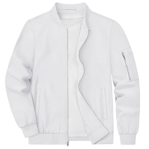 Image of KEFITEVD Men Casual Lightweight Jacket Summer Thin Baseball Jackets with Multi Pockets,White,XL