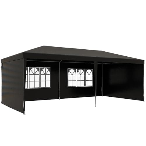 Image of Outsunny 6 x 3 m Party Tent Gazebo Marquee Outdoor Patio Canopy Shelter with Windows and Side Panels Black