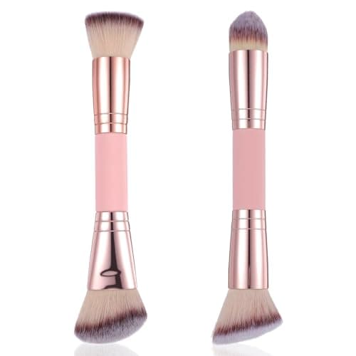 Image of MBAIYO 2Pcs Foundation Makeup Brush, Premium Double-Ended Makeup Brush Angled/Round Top Contour Foundation Blush Cosmetic Brushes for Buffing Liquid Cream Powder Blending Face Brushes